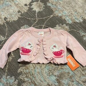Gymboree Pink Cardigan with Cat and Teacup Design